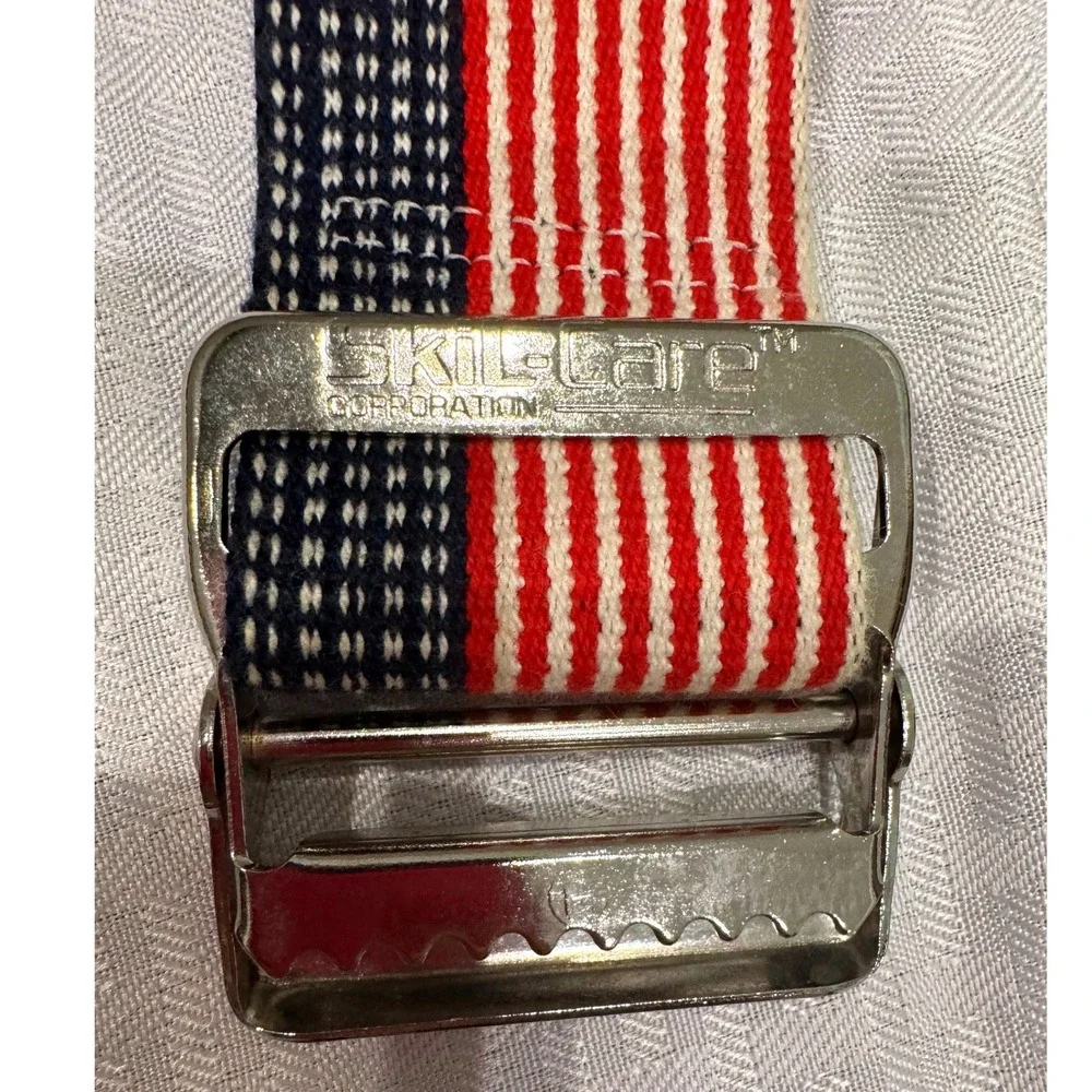 Skil-Care Gait Belt Unisex 34in Red White Blue Good American Flag Cotton Webbing